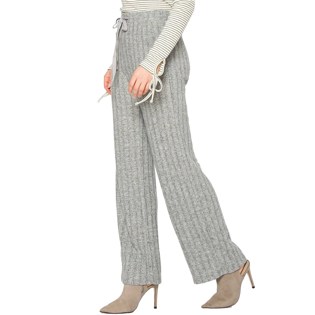Pleione Women's High Waist Ribbed Knit Straight Pants