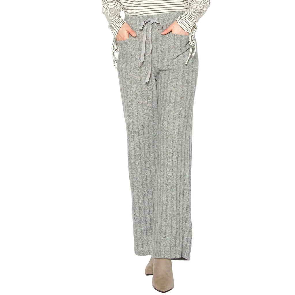 Pleione Women's High Waist Ribbed Knit Straight Pants