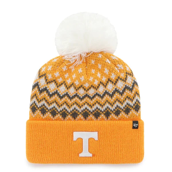 Tennessee Volunteers - Vibrant Orange Elsa Cuff Knit Beanie With Pom