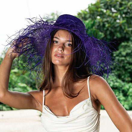 The Catalina Frayed Straw Sun Hat in Azure Blue