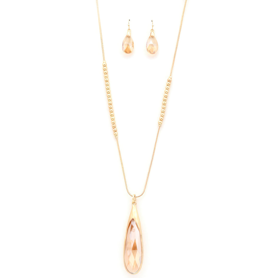 Long Teardrop Pendant Beaded Necklace