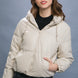 Pu Faux Leather Zipper Hooded Puffer Jacket