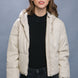 Pu Faux Leather Zipper Hooded Puffer Jacket