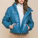 Pu Faux Leather Zipper Hooded Puffer Jacket