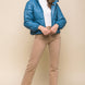 Pu Faux Leather Zipper Hooded Puffer Jacket
