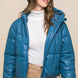 Pu Faux Leather Zipper Hooded Puffer Jacket