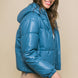 Pu Faux Leather Zipper Hooded Puffer Jacket