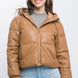 Pu Faux Leather Zipper Hooded Puffer Jacket