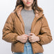 Pu Faux Leather Zipper Hooded Puffer Jacket
