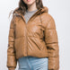 Pu Faux Leather Zipper Hooded Puffer Jacket