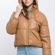 Pu Faux Leather Zipper Hooded Puffer Jacket