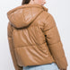 Pu Faux Leather Zipper Hooded Puffer Jacket