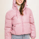 Pu Faux Leather Zipper Hooded Puffer Jacket