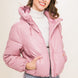 Pu Faux Leather Zipper Hooded Puffer Jacket