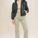 Pu Faux Leather Zipper Hooded Puffer Jacket