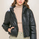 Pu Faux Leather Zipper Hooded Puffer Jacket