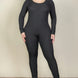 Plus Size Ribbed Scoop Neck Long Sleeve Jumpsuit