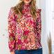 Floral Mock Neck Smocked Yoke Blouse