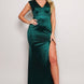 Sleeveless Power Shoulder Slitted Maxi Dress