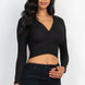 Ribbed Wrap Front Long Sleeve Top