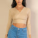 Ribbed Wrap Front Long Sleeve Top