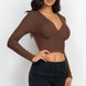 Ribbed Wrap Front Long Sleeve Top