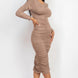 Ruched Long Sleeve Midi Dress