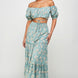 Floral Off Shoulder Sleeve Back Tie Top Skirt Set