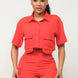 Front Button Down Side Pockets Top And Shorts Set