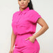 Button Down Pocket Loose Fit Top And Shorts Set
