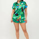Satin Dolman Print Button Down Top And Shorts Set
