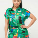 Satin Dolman Print Button Down Top And Shorts Set