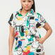Satin Dolman Print Button Down Top And Shorts Set