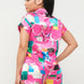 Satin Dolman Print Button Down Top And Shorts Set