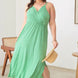 Plus Size Floral Print Warp Bust Leg Slit Maxi Dresses