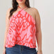 Plus Size Abstract Print Halter Ruffle Hem Top