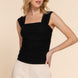 Straight Neck Ruched Mesh Top