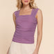 Straight Neck Ruched Mesh Top