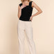 Straight Neck Ruched Mesh Top
