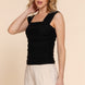 Straight Neck Ruched Mesh Top