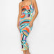 Crossed Back Marble Print Multicolor Midi Dress
