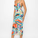 Crossed Back Marble Print Multicolor Midi Dress