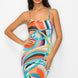 Crossed Back Marble Print Multicolor Midi Dress