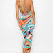 Crossed Back Marble Print Multicolor Midi Dress