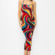 Crossed Back Marble Print Multicolor Midi Dress