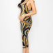 Crossed Back Marble Print Multicolor Midi Dress