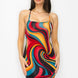Crossed Back Marble Print Multicolor Midi Dress
