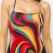 Crossed Back Marble Print Multicolor Midi Dress