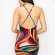 Crossed Back Marble Print Multicolor Midi Dress