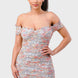 Floral Print Mesh Sweetheart Ruffled Off Shoulder Ruched Mini Dress